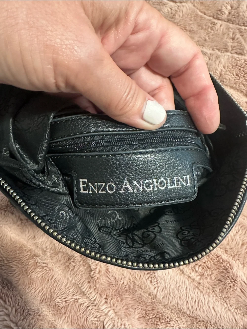Enzo Angiolini Black Faux Leather Studded Fold-Over Clutch